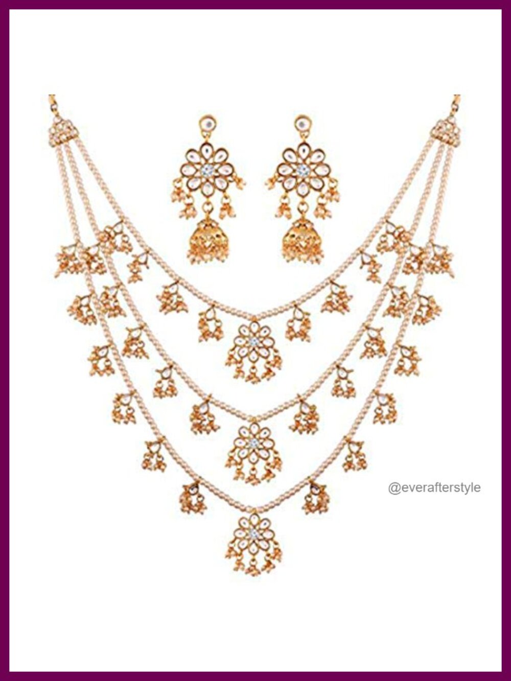 Aheli Ethnic Layered Faux Pearl Kundan Necklace Earring Set Indian Traditional